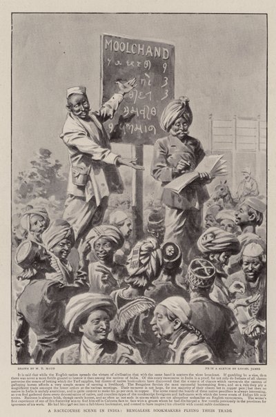 Een renbaanscène in India, Bengaalse bookmakers aan het werk door William T. Maud